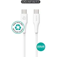 ESTUFF INFINITE USB-C - USB-C -kaapeli 3 m valkoinen. Kierrätettyä muovia. Erittäin pehmeä, ES604370