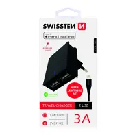 Swissten MFI Premium Apple Certified Travel Charger USB 3А / 15W With Lightning Cable 1.2m (SW-DET-3AWCLMFI-BK)