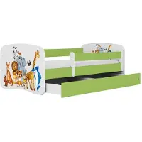 Kocot Kids Lastensänky patjalla ilman laatikkoa BabyDreams Green eläimet 140x70 cm, vihreä/valkoinen