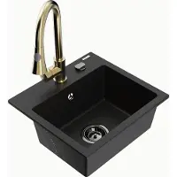 Mexen Granitiitti keittiöallas Milo hanalla ja vesilukolla, Black/Gold