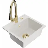 Mexen Granitiittinen keittiöallas Milo hanalla ja vesilukolla, White/Gold