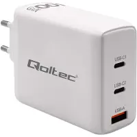 Qoltec 100W GaN | 5-20V | 1.5-5A | 2 x USB-C PD | 1 x USB QC 3.0 | Biała