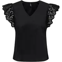 ONLY Onllou Life Emb S/S Frill Top Wvn - Black - XS