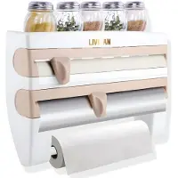 LIVMAN 4in1 monitoiminen keittiöhylly LEZ-94 maustetelineellä, folio- ja kelmutelineellä ja leikkurilla sekä talouspaperitelineellä, 38x7x24cm