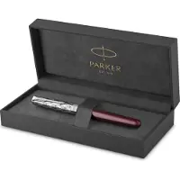 Parker Sonnet Fountain Pen | Premium Metal and Red Satin Finish with Chrome Trim | Fine 18k Gold Nib with Black Ink Cartridge | Gift Box