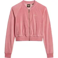 Superdry for woman. W2011936A Velvet baseball jacket with zip and pink embroidery (XS), Casual, Cotton, Sustainable