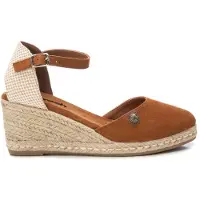 Refresh for woman. 17188203-CAMEL Brown leather espadrilles 171882 (41), 5 to 8 cm, Suede, Buckle, Casual