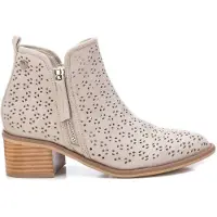 Xti for woman. 14225501-HIELO 142255 beige ankle boots -Height Heel: 5cm (36), White, 3 to 5 cm, Zip, Casual, Imitation leather