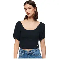 Superdry for woman. W6011857A Navy ruffled knitted T-shirt (M), Casual, Viscose, Short sleeve