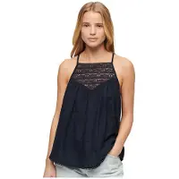 Superdry for woman. W6011860A Navy lace tank top (M), Casual, Viscose, Sleeveless / Straps