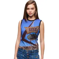 Superdry for woman. W6011959A Sleeveless top with black, blue underprint (XS), Casual, Cotton, Sleeveless / Straps