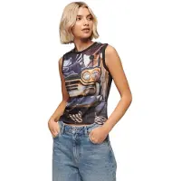Superdry for woman. W6011959A Tank top with black sub print (M), Casual, Cotton, Sleeveless / Straps
