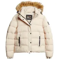 Superdry for woman. W5011569A Short quilted jacket with hood and faux fur trim in grey (L), Casual, Polyester, Sustainable