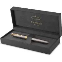 Parker Sonnet Rollerball Pen | Grey Lacquer with Gold Trims | Fine Stainless Steel Point | Black Ink Refill | Gift Box