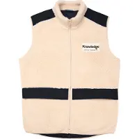 Knowledge cotton apparel Men's Teddy Fleece Hood Vest With Rib Stop In Contrast Color White Vuorettomat liivit M