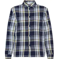 Knowledge cotton apparel Men's Checked Overshirt Blue Check Pitkähihaiset kauluspaidat S