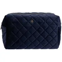 Dark Velvet Square Quilted Make-Up Pouch Small ? Navy Blue