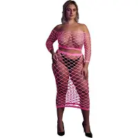 Ouch! - UV-valossa hohtava toppi ja hame -setti, pinkki, Plus Size