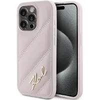 Karl Lagerfeld KLHCP15XPQDSMGP iPhone 15 Pro Max 6.7" pink/pink hardcase Diagonal Quilted Script