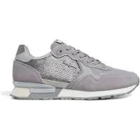 Pepe Jeans for woman. PLS40009 Brit Sequins Leather Sneakers grey (36), Flat, Laces, Casual