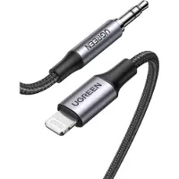 UGREEN Alumiinikuorella punottu Lightning to Aux 3,5mm kaapeli 1m - Musta