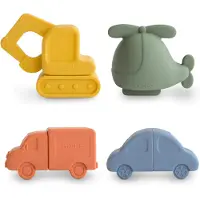Mushie Vehicles -kylpylelusetti taaperoille | 100 % elintarvikelaatuista silikonia | Homeeton 4 kpl pakkaus