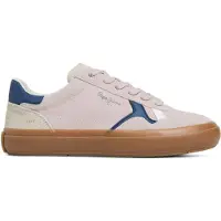 Pepe Jeans for woman. PLS31586 Travis Retro pink leather trainers (37), Flat, Suede, Laces, Casual