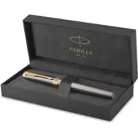 Parker Ingenuity Rollerball Pen | Grey Lacquer with Gold Trims | Fine Stainless Steel Point | Black Ink Refill | Gift Box