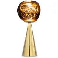 Tom Dixon LED-akku-pöytälamppu Melt, kultainen, korkeus 29 cm himmennettävä, Messinki/kulta, Synteettinen materiaali, Design