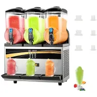 Vevor kaupallinen slushy-kone, 15Lx3 kolmisäiliöinen jäädytettyjen juomien kone, 180 kuppia ruostumattomasta teräksestä valmistettu margarita-smoothie-jäädytettyjen juomien valmistaja, slushie-kone ko