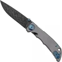 Spartan Blades Harsey Folder 3.25, SF10CUSTOMCNDAM CN Damascus Blue Hardware, pocket knife, Bill Harsey design