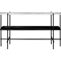 Gubi TS Console pöytä 120x30x72 cm White carrara marble, musta runko, tarjottimella