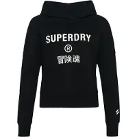 Superdry for woman. W2011829A Core Sport short square cut sweatshirt with hood black (M), Casual, Cotton, Long sleeve
