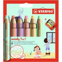 Stabilo Woody 3-in-1 Värikynät Pastelli 6-setti + teroitin (3v+)