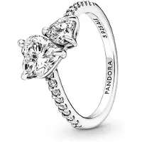 Pandora Double Heart Sterling Silver Ring With Clear Cubic Zirconia - Silver - 50