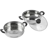 Vevor -höyrykattila, 11 tuuman / 28 cm:n höyrykattila ruoanlaittoon 3QT:n liemikuutiolla ja vihanneshöyryttimellä, elintarvikelaatuinen 304 ruostumattomasta teräksestä valmistettu höyrykattila kannella