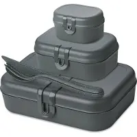 Koziol Pascal Ready Set 3 x lounasrasia ja aterimet Nature ash grey