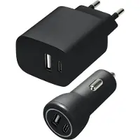 Speedlink Seinä- ja autolaturisarja USB-A & USB-C 15W, musta