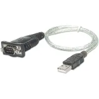Manhattan USB-A-sarjamuunninkaapeli, 45 cm, uros-uros, Serial/RS232/COM/DB9, Prolific PL-2303RA -siru, musta/hopeakaapeli, kolmen vuoden takuu, vastaa