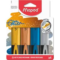 Maped Fluo Peps Classic Metallic Glitter -korostuskyn t - 4 kpl pakkaus - Opiskele ja j rjest - Ainutlaatuinen glittermuste - Monipuolinen ja mu