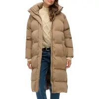 Superdry Longline Hooded Puffer Jacket - Beige - XS