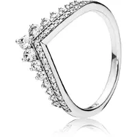 Pandora Tiara Wishbone Silver Ring With Clear Cubic Zirconia - Silver - 52