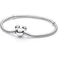 Pandora Disney Snake Chain Sterling Silver Bracelet With Mickey Mouse Clasp - Silver - 20 CM