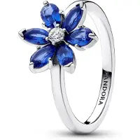 Pandora Herbarium Cluster Sterling Silver Ring With Princess Blue Crystal And Clear Cubic Zirconia - Blue - 50