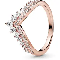 Pandora Tiara Wishbone 14K Rose Gold-Plated Ring With Clear Cubic Zirconia - Pink - 50