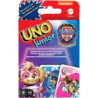 Mattel Games UNO Junior Paw Patrol: The Mighty Movie -lastenkorttipeli perheiltaan, jossa on 3 pelitasoa