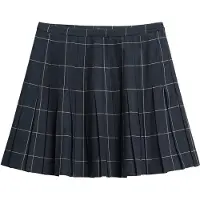 Superdry for woman. W7210205A Vintage Pleated Navy Plaid Skirt (S), Black, Casual, Polyester