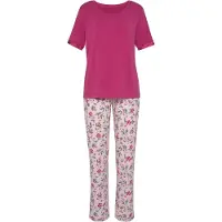LASCANA Pyjama 'Summer' tummanvihreä / syklaami / mandariini / vaalea pinkki / valkoinen