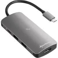 Sharkoon USB 3.0 Type C Multiport Adapter, Langallinen, USB 3.2 Gen 1 (3.1 Gen 1) Type-C, USB Type-C, Harmaa, MMC, SD, 5 Gbit/s (4044951026715)