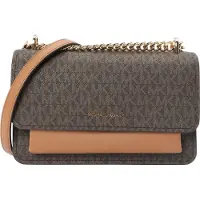 Michael Kors for woman. 30R5GC7L3B Large Claire shoulder bag with brown logo (OSFA), Casual, Canvas